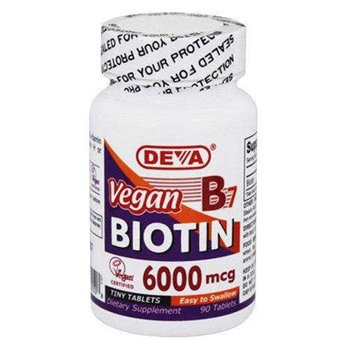 Deva Nutrition Vegan Vitamin B7 Biotin 6000 Mcg Tablets, 90 Ea